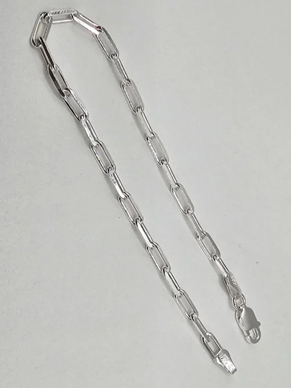 Sterling Silver 925 High Polished Flat Edge Paperclip Bracelet 2.9mm 7 inches